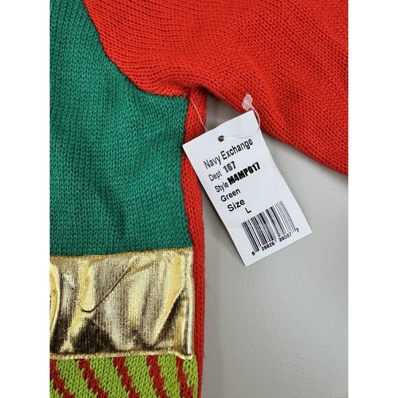 Tacky Christmas Sweater Womens L Gift Wrap Bow Red Green Gold Holiday NWT - Picture 2 of 9